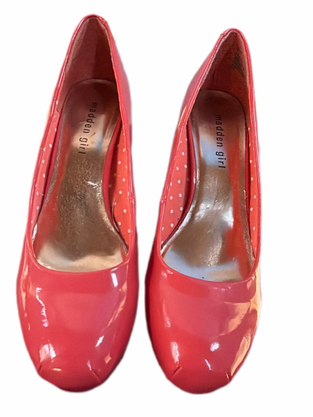 Madden Girl Coral Patent Round-Toe Pumps with Polka Dot Lining